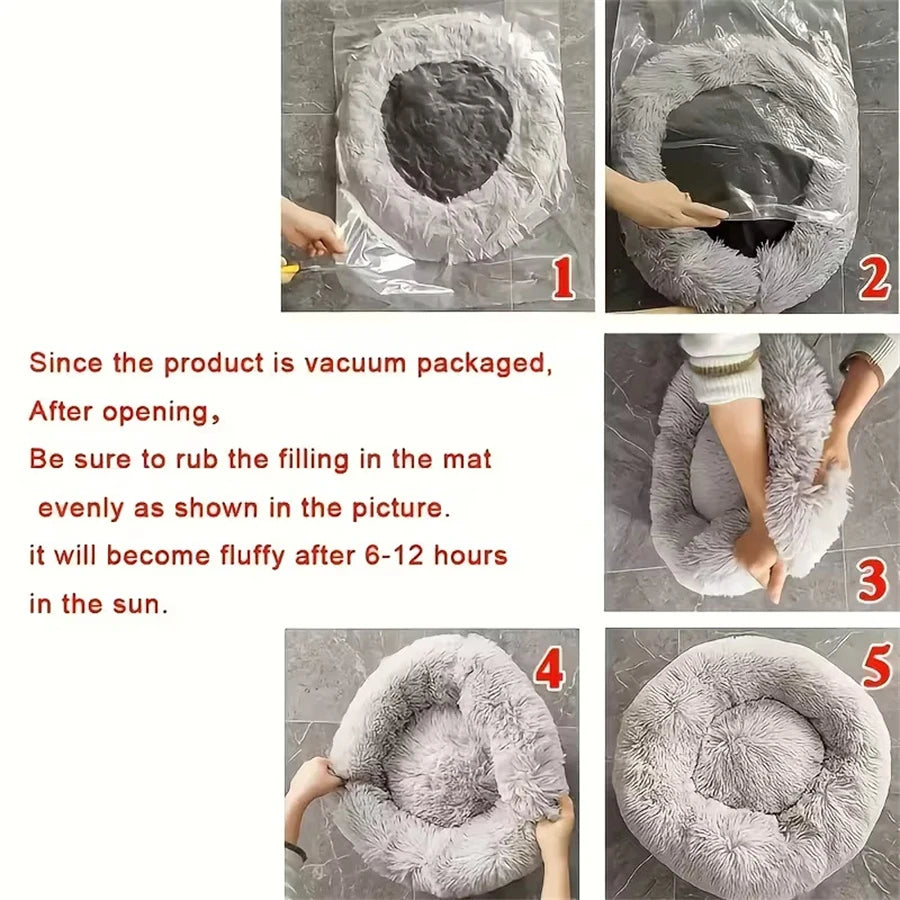 Faux Fur Calming Donut Bed – Small Dogs & Toy Breeds, Machine Washable